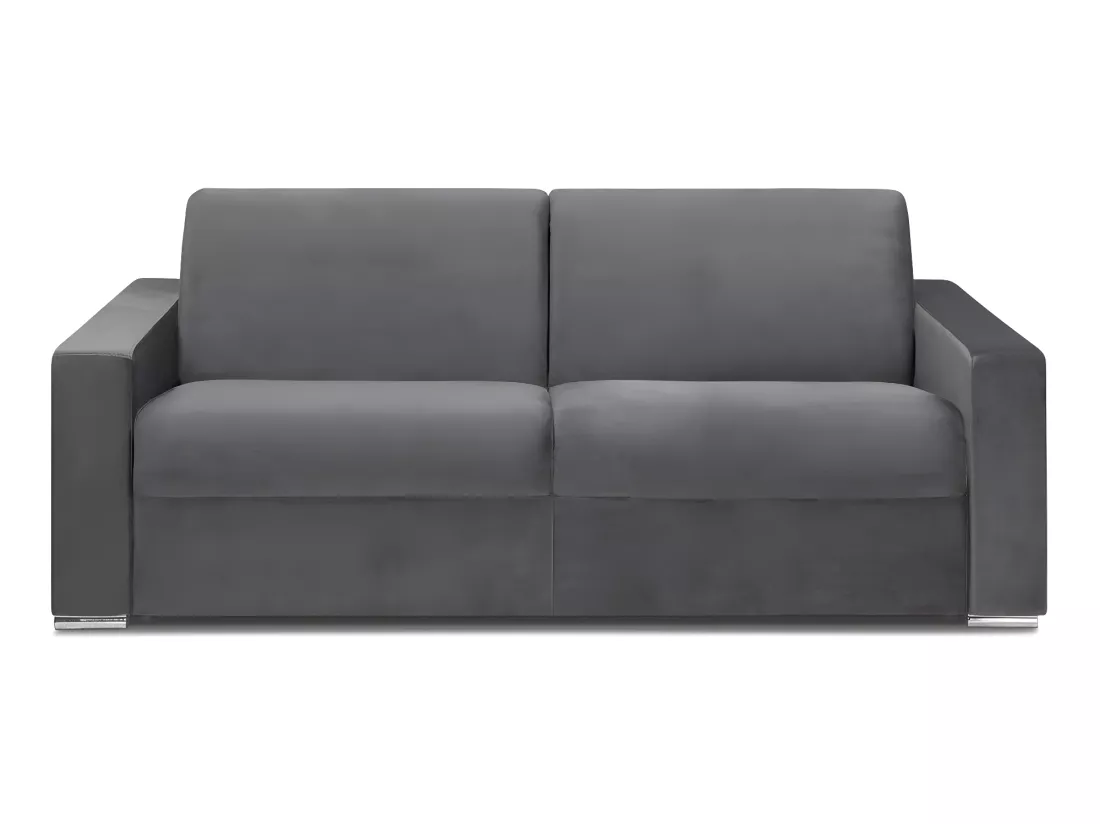 Canapé 4 places convertible express en velours anthracite - Couchage 160 cm - Matelas 14 cm CALITO
