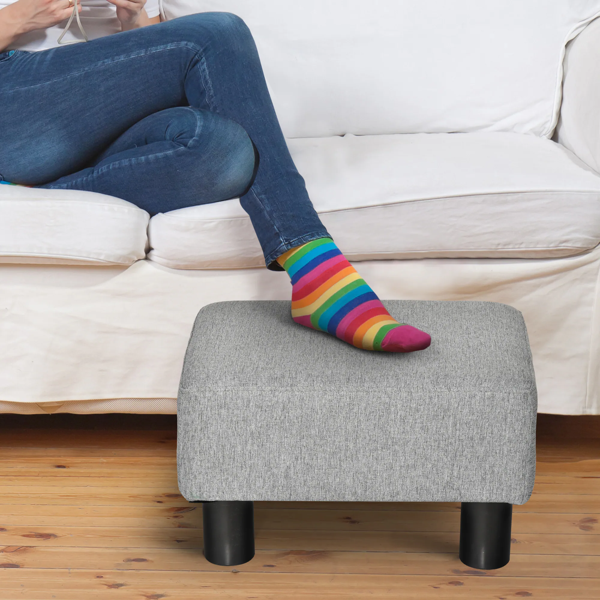 HOMCOM Fußhocker vielseitig einsetzbar dunkelblau 40 x30 x 24 cm (BxTxH)