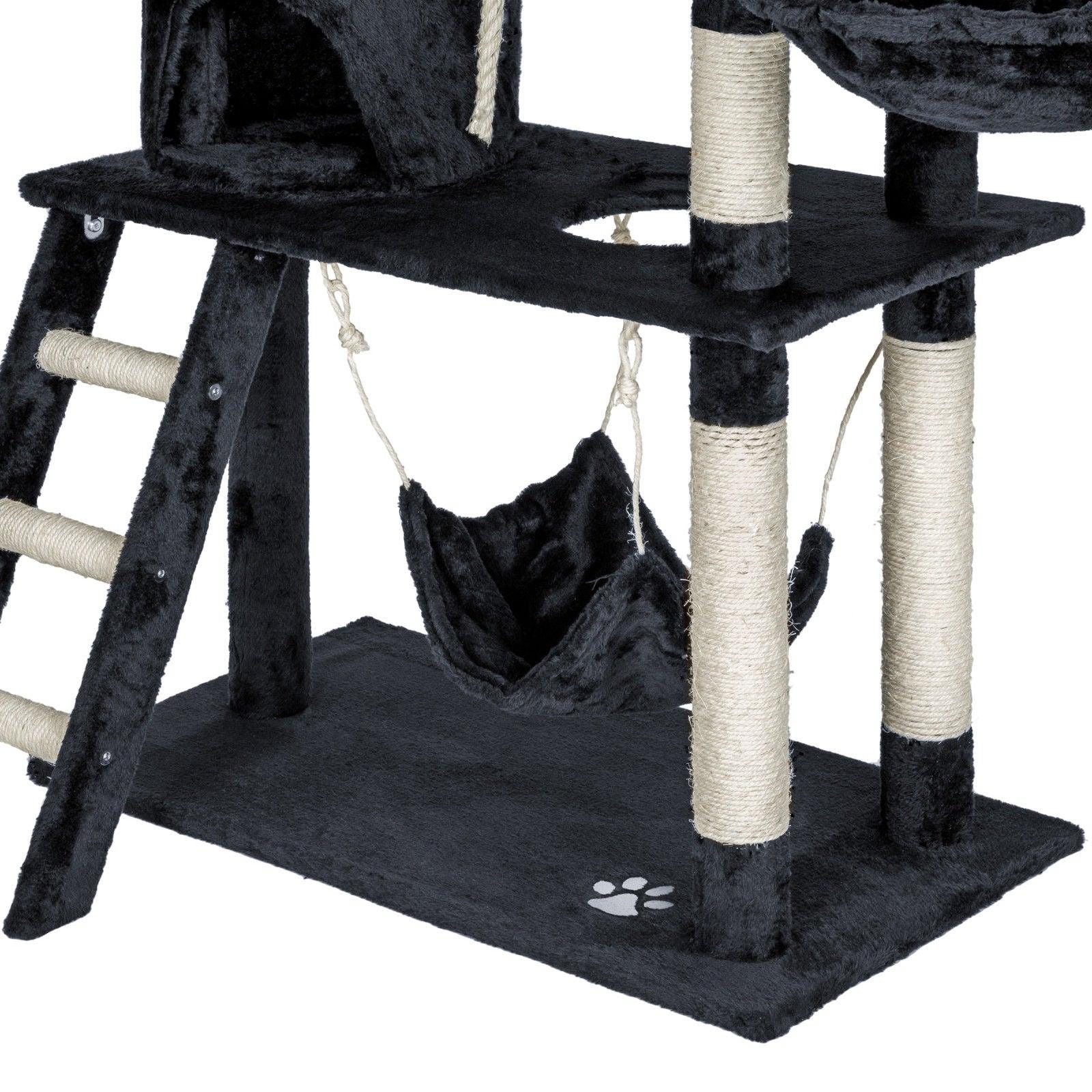 Arbre à chat griffoir grattoir niche jouet animaux peluché gris foncé 141 cm
