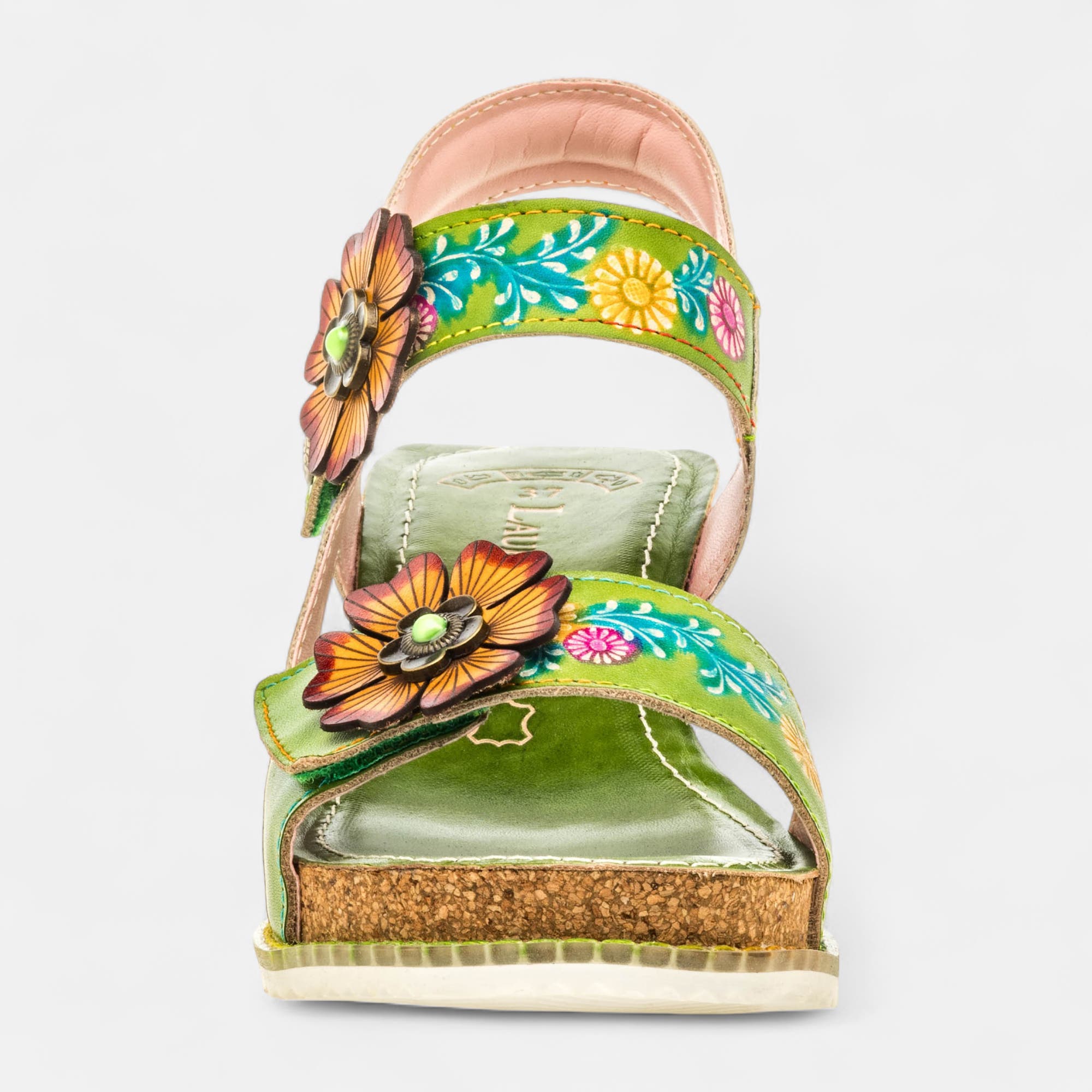Sandales à talon compensé Femme en cuir vert