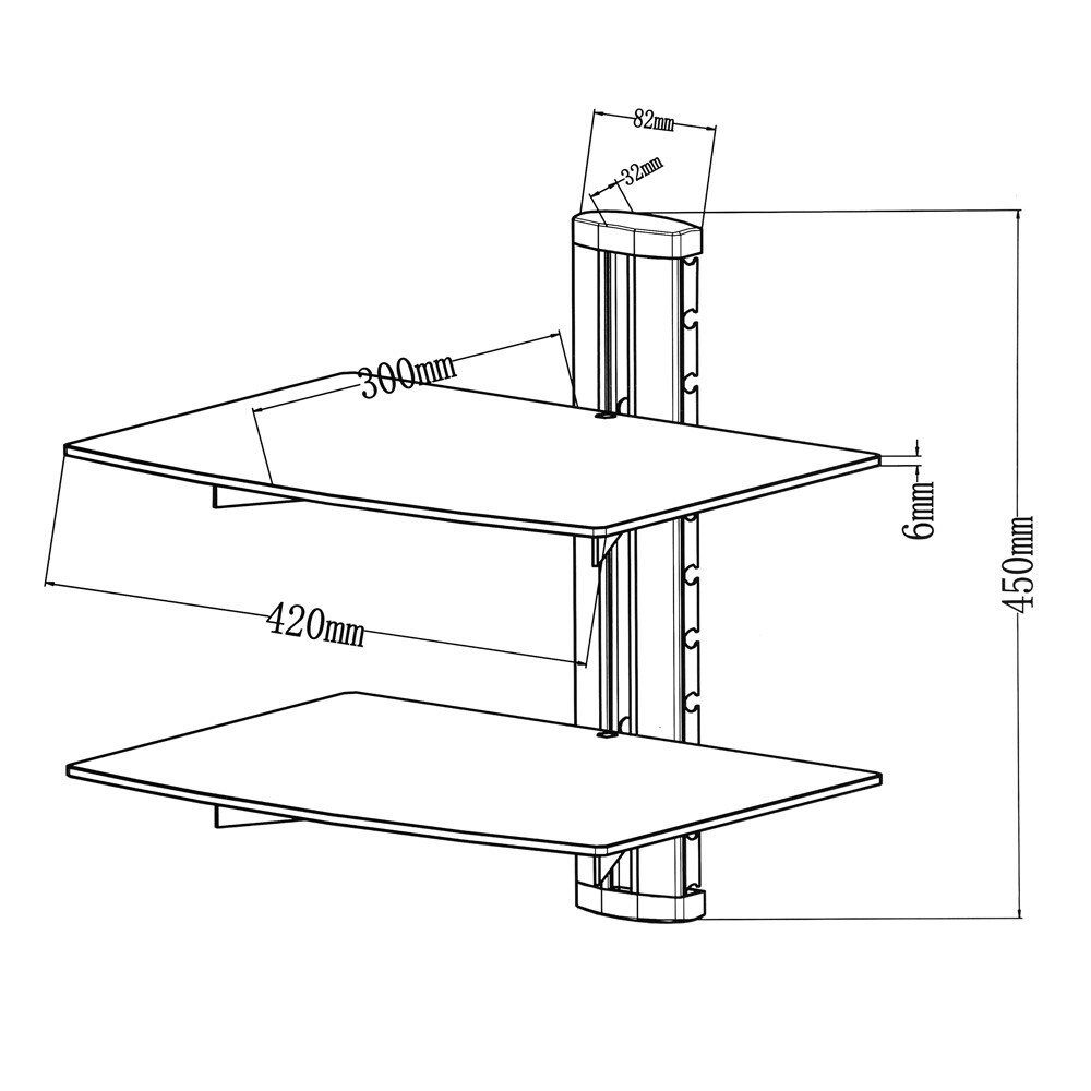tectake® Wandregal, mit 2 Ablagen, höhenverstellbar, 44 x 42 x 34 cm
