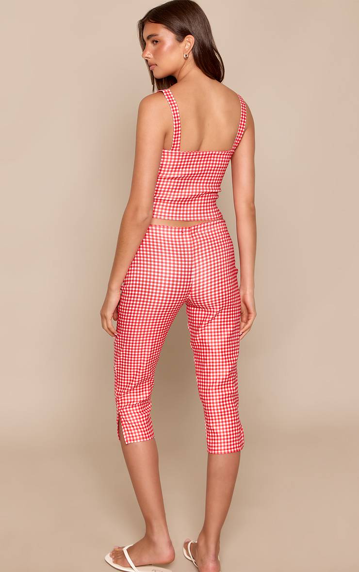 Rouge Ensemble Coordonné Pantalon Capri Imprimé Vichy