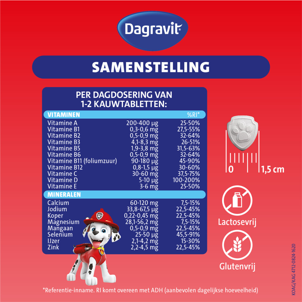 Dagravit Multivitamine Kids Xtra 3-5 Jaar Paw Patrol60 Kauwtabletten