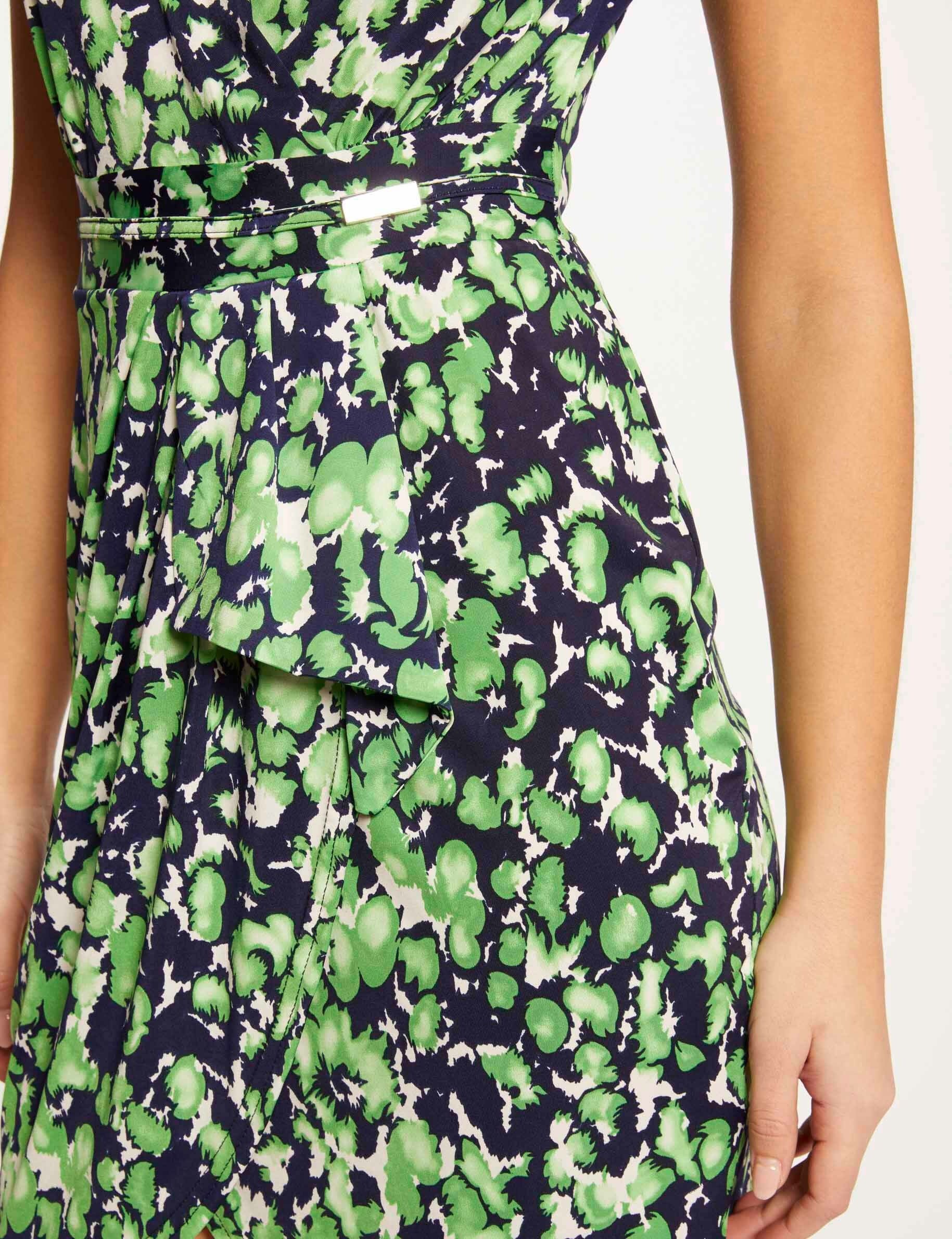 Robe ajustée drapée imprimé abstrait vert femme - vert