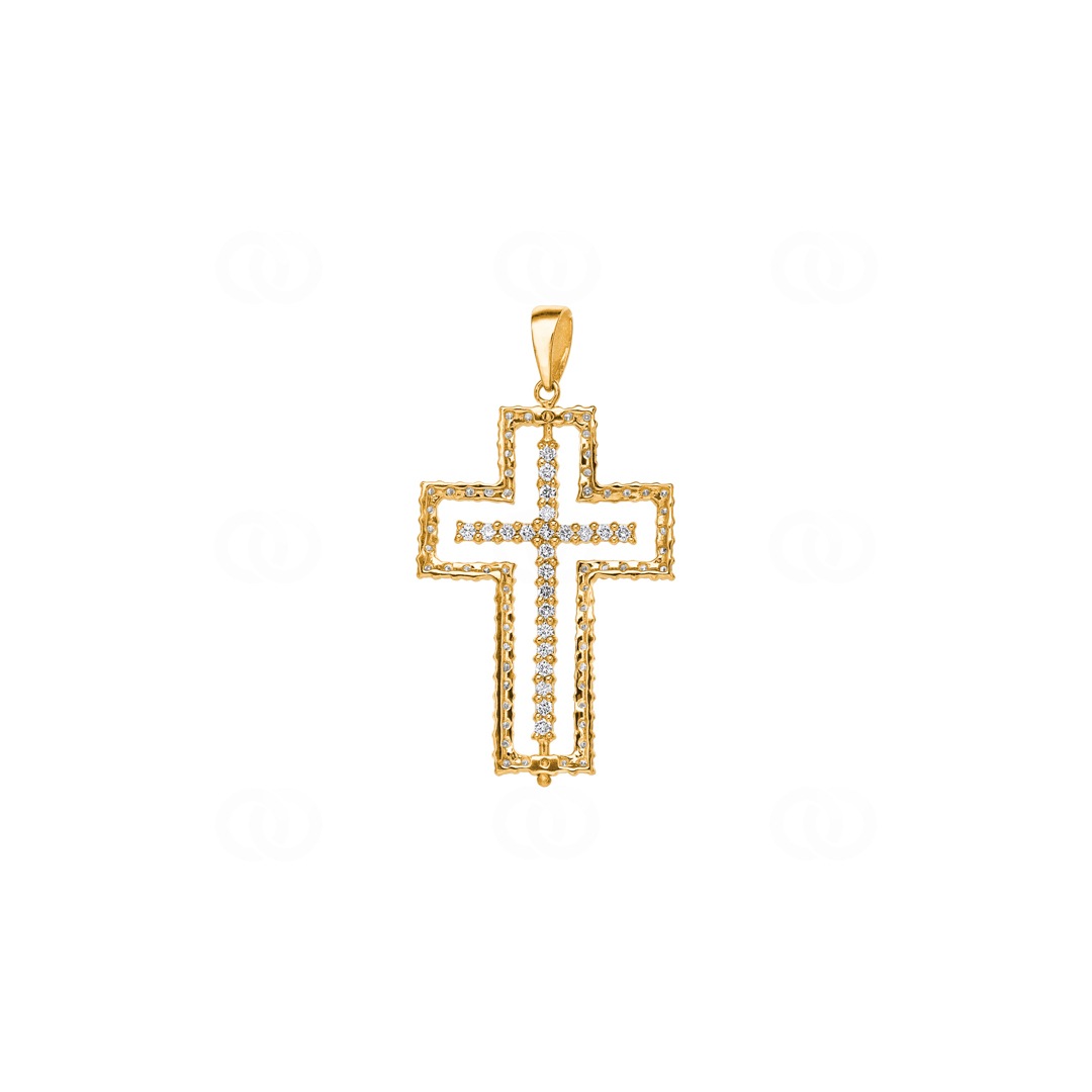 Kreuzanhänger 750/18 K Gelbgold mit Rubinen & Diamanten 0.61 ct H/si