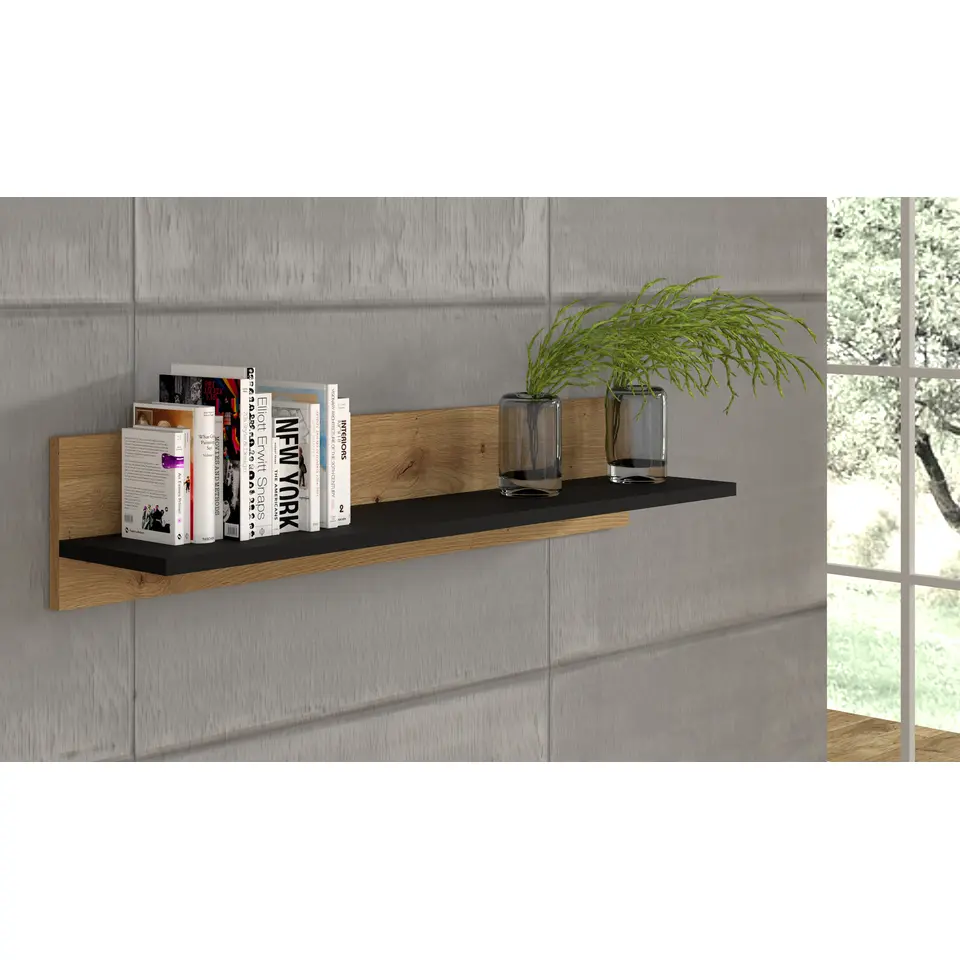 NUKA G wandplank 100 cm artisan eiken zwart mat