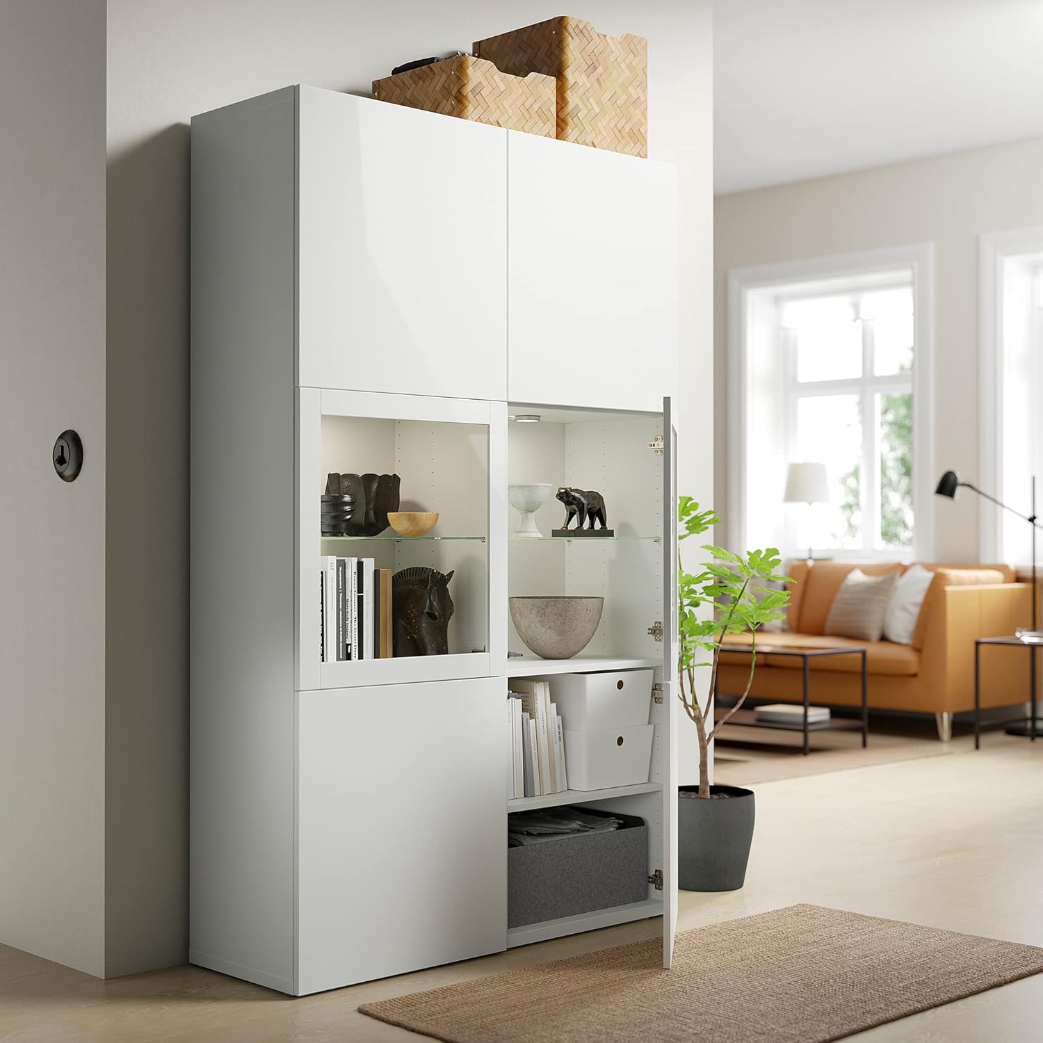 IKEA BESTÅ Aufbewahrungskombination mit Glastüren, 120 x 42 x 193 cm, weißes Lappviken/Sindvik weißes Klarglas