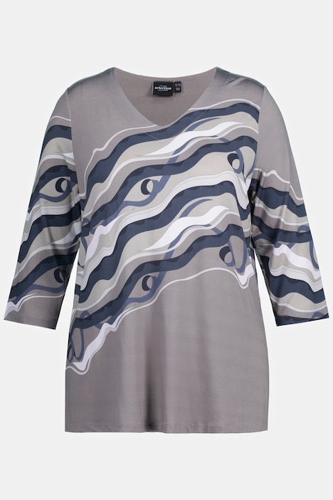 Slinkyshirt, Marmor-Design, V-Ausschnitt, 3/4-Arm