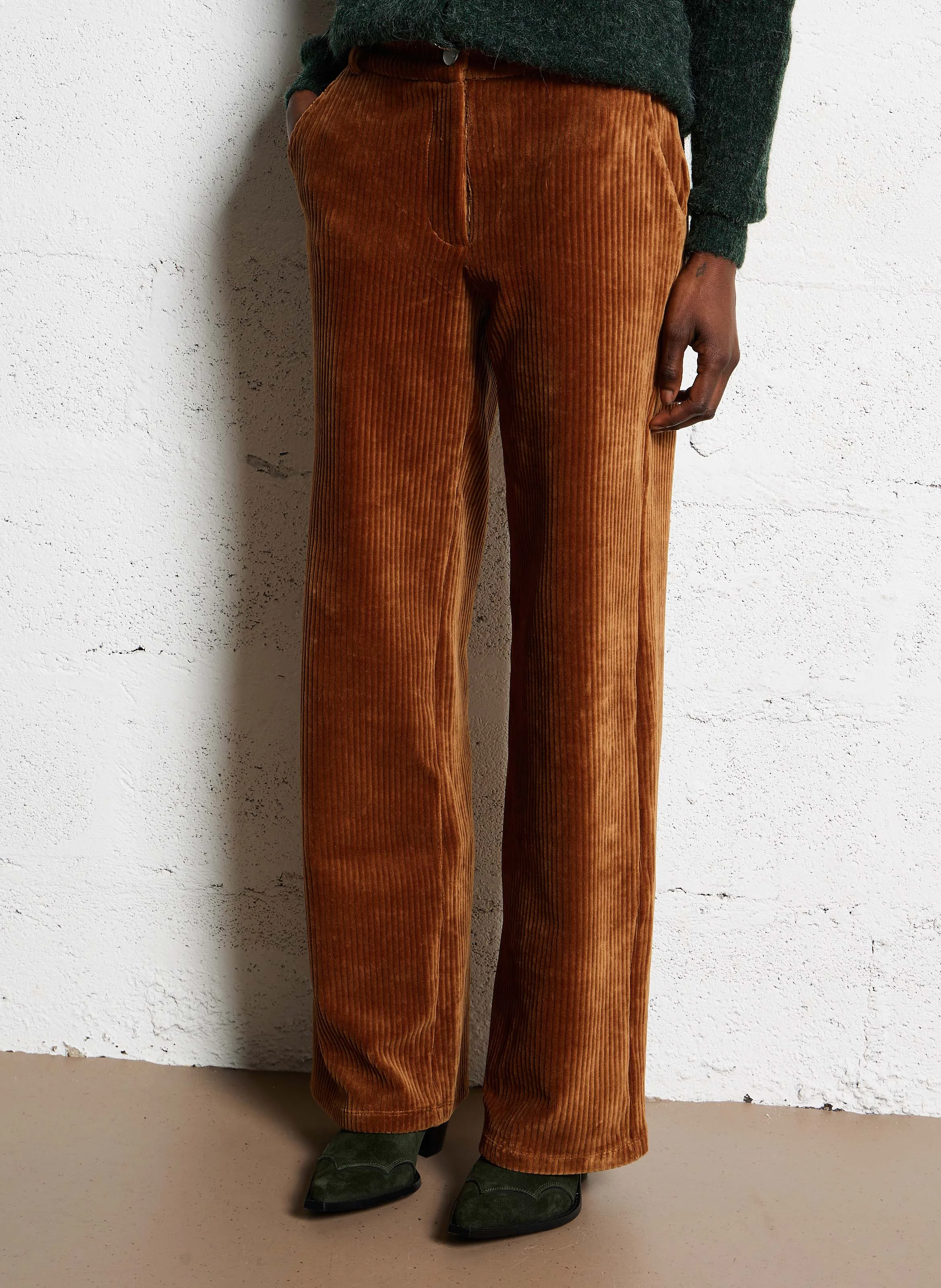 KITA - Pantalon droit en velours côtelé| Marron