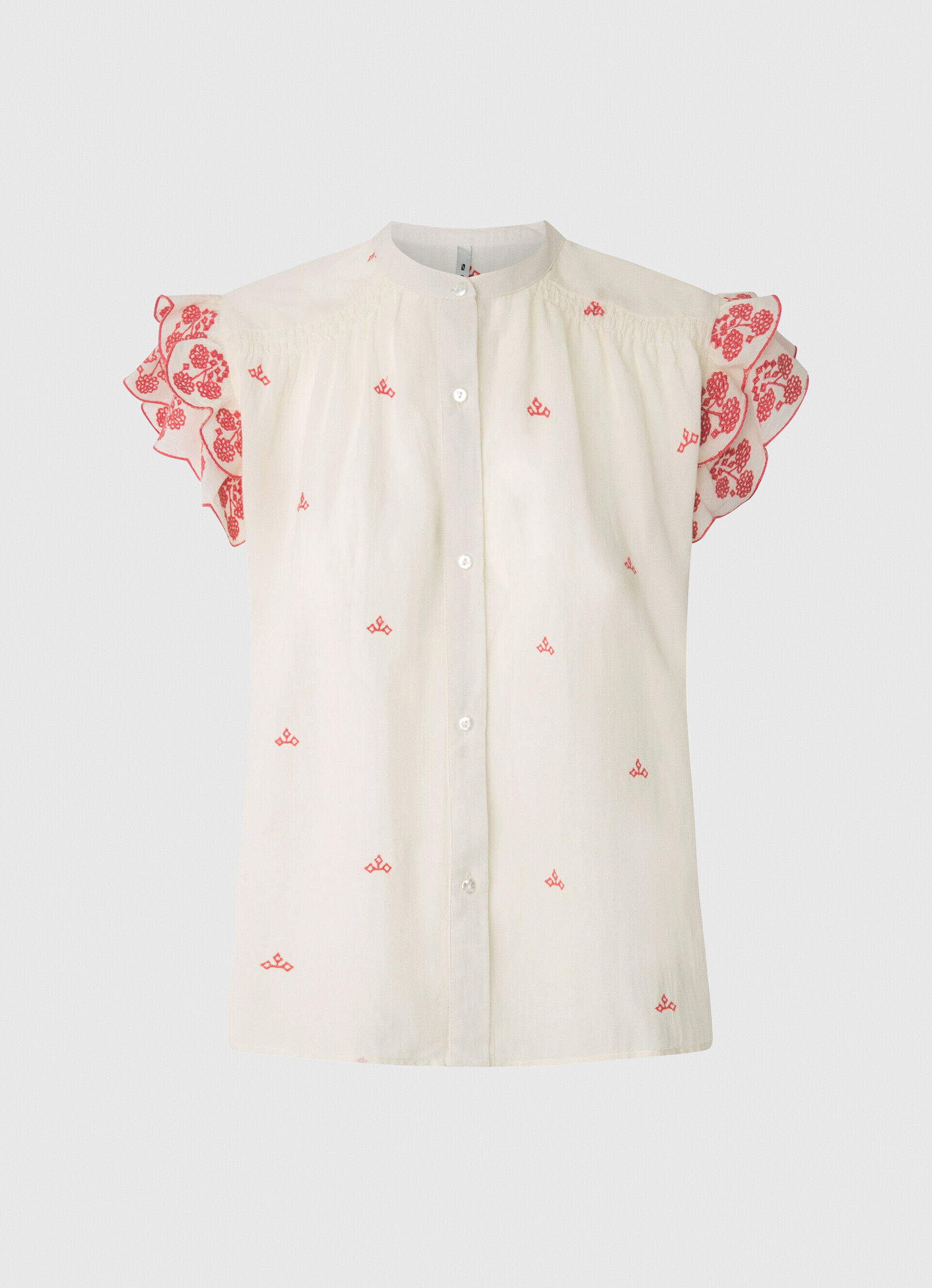 Blusa com decote Mao e detalhes bordados - multicolorida