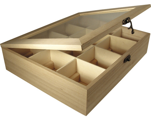 Houten theedoos met 12 vakken
