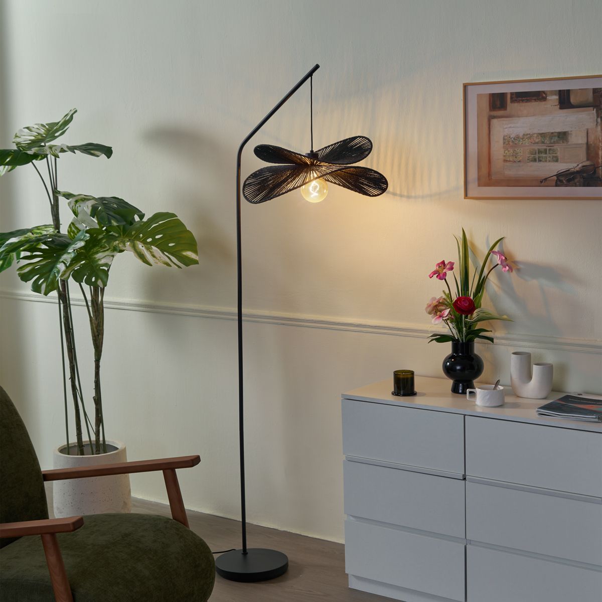 Art Deco vloerlamp zwart met zwarte kap - Nest