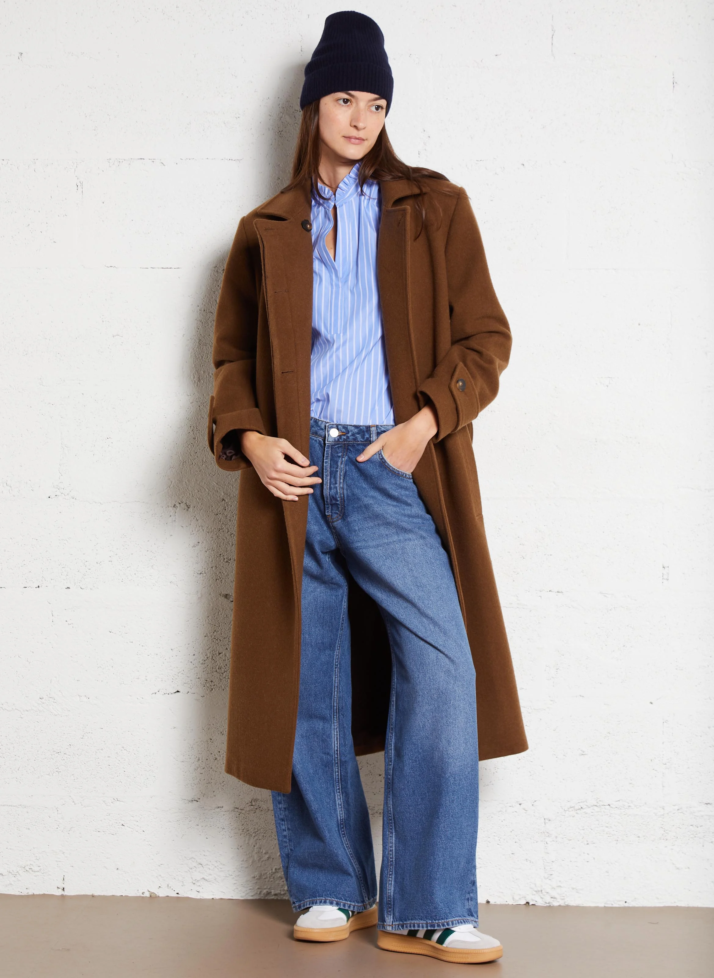 MARLIN - Manteau long en laine mélangée | Marron