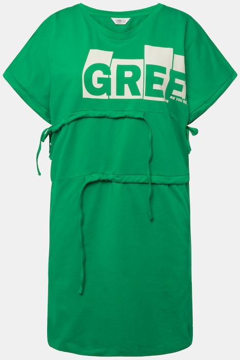Long-Shirt, oversized, Schriftzug, Rundhals, Raffbänder