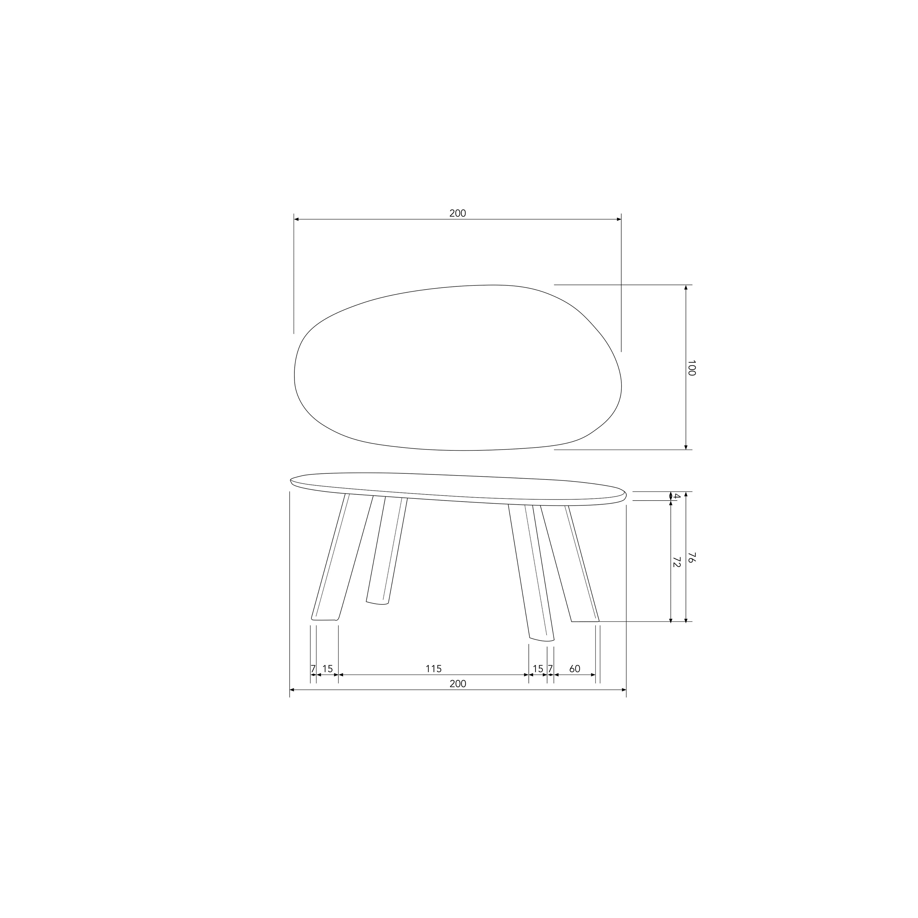 WOOOD Roundly Eettafel - B 200 x D 100 cm
