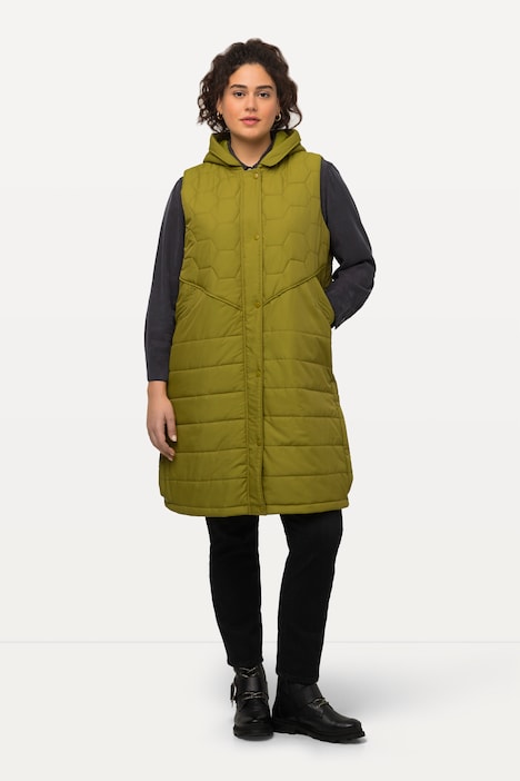 HYPRAR Long-Steppweste, Steppmix, 2-Wege-Zipper, Kapuze