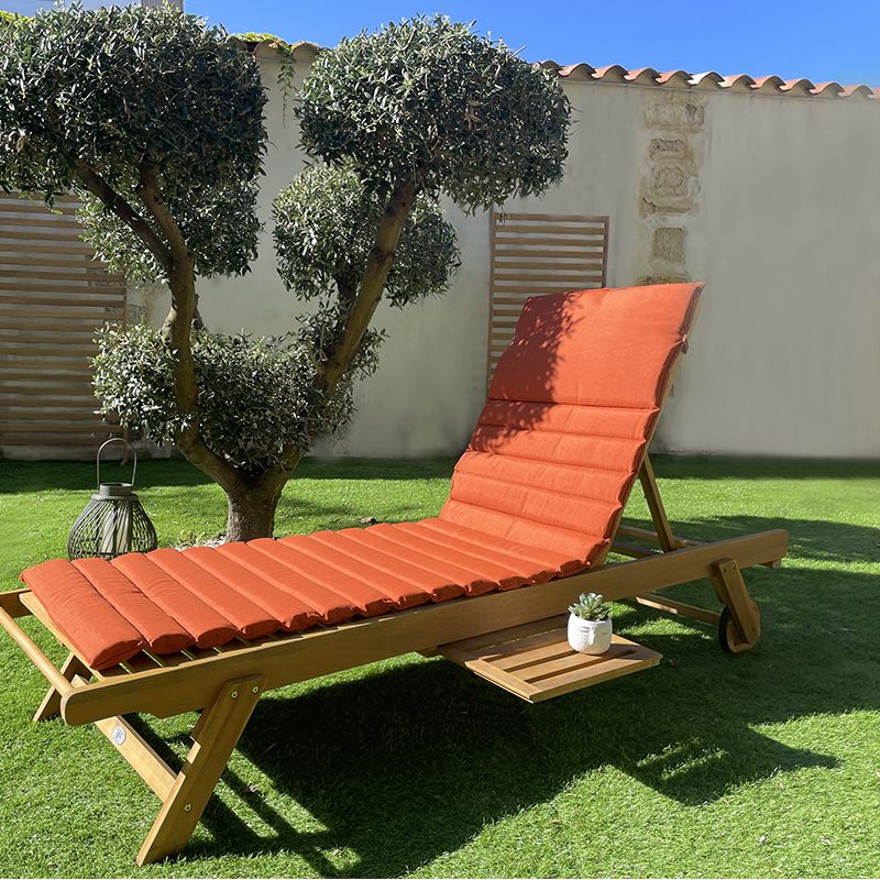 Bain de soleil mola en bois d'acacia fsc avec matelas ondulo rouge