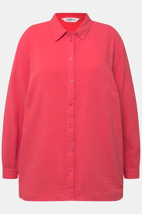 Musselinbluse, oversized, Hemdkragen, Langarm