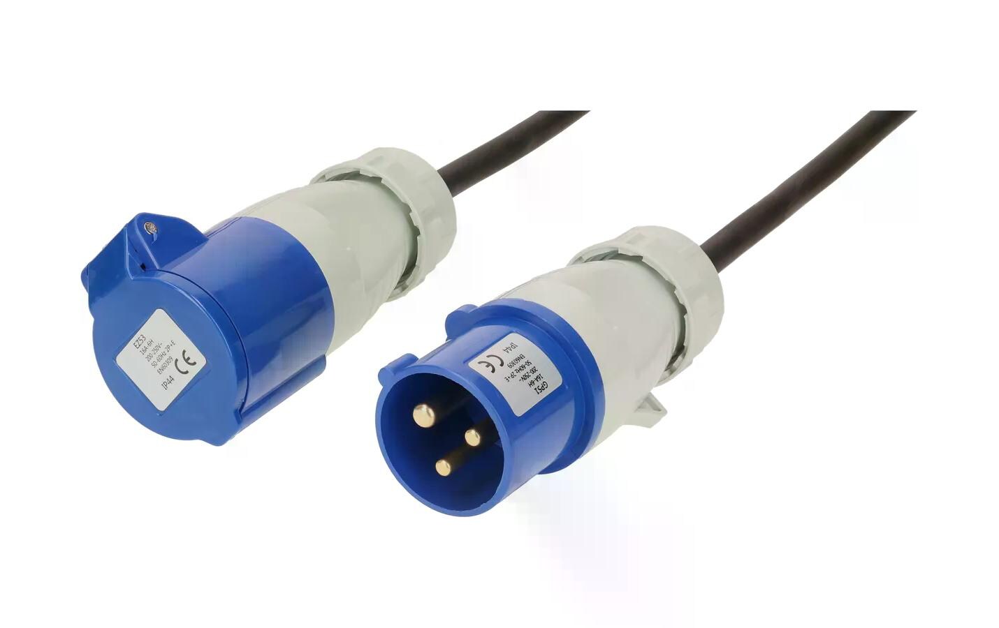 Verlängerungskabel 25 m CEE16/3 - CEE16/3, Schwarz25 m langes Verlängerungskabel mit CEE16/3 Stecker und Kupplung