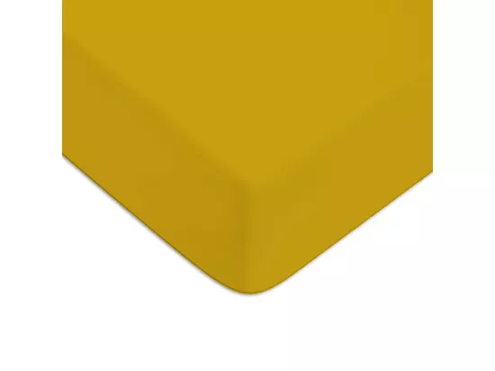 Drap housse en coton 57 fils uni jaune moutarde 90x190cm