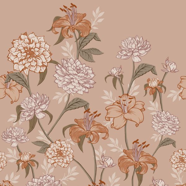 Estahome Vintage Bloemen Fotobehang  - 1,5 x 2,79 m - Oudroze / Terracotta