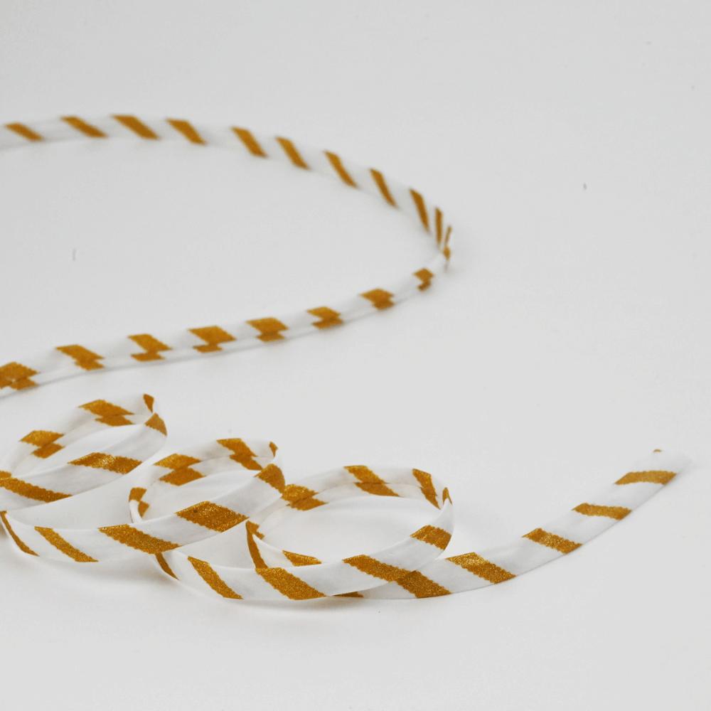 Cordon Spaghetti 7Mm Rayé Or Blanc