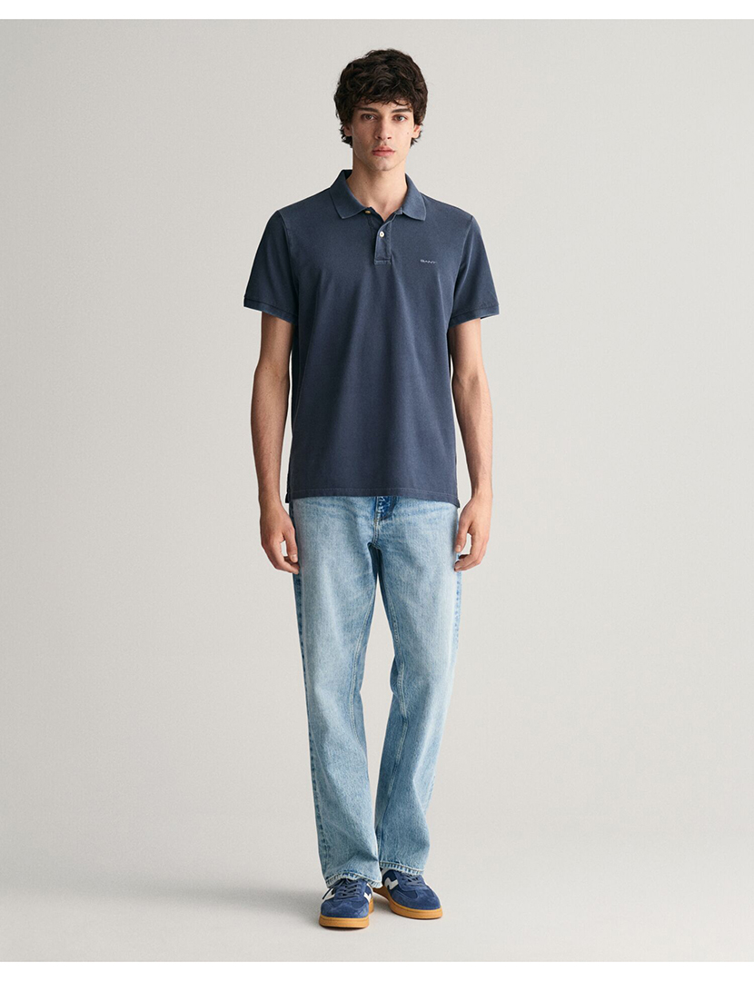 Short Sleeve Polo Sunfaded Pique Blue