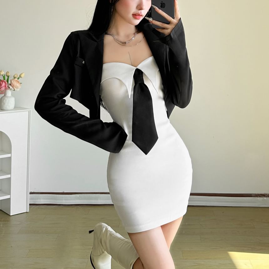 Sugarcoat - Strapless bodycon mini-jurk met strikdetail en halslijn