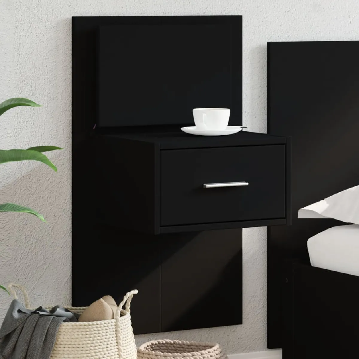 vidaXL Table de chevet murale LED - Noir