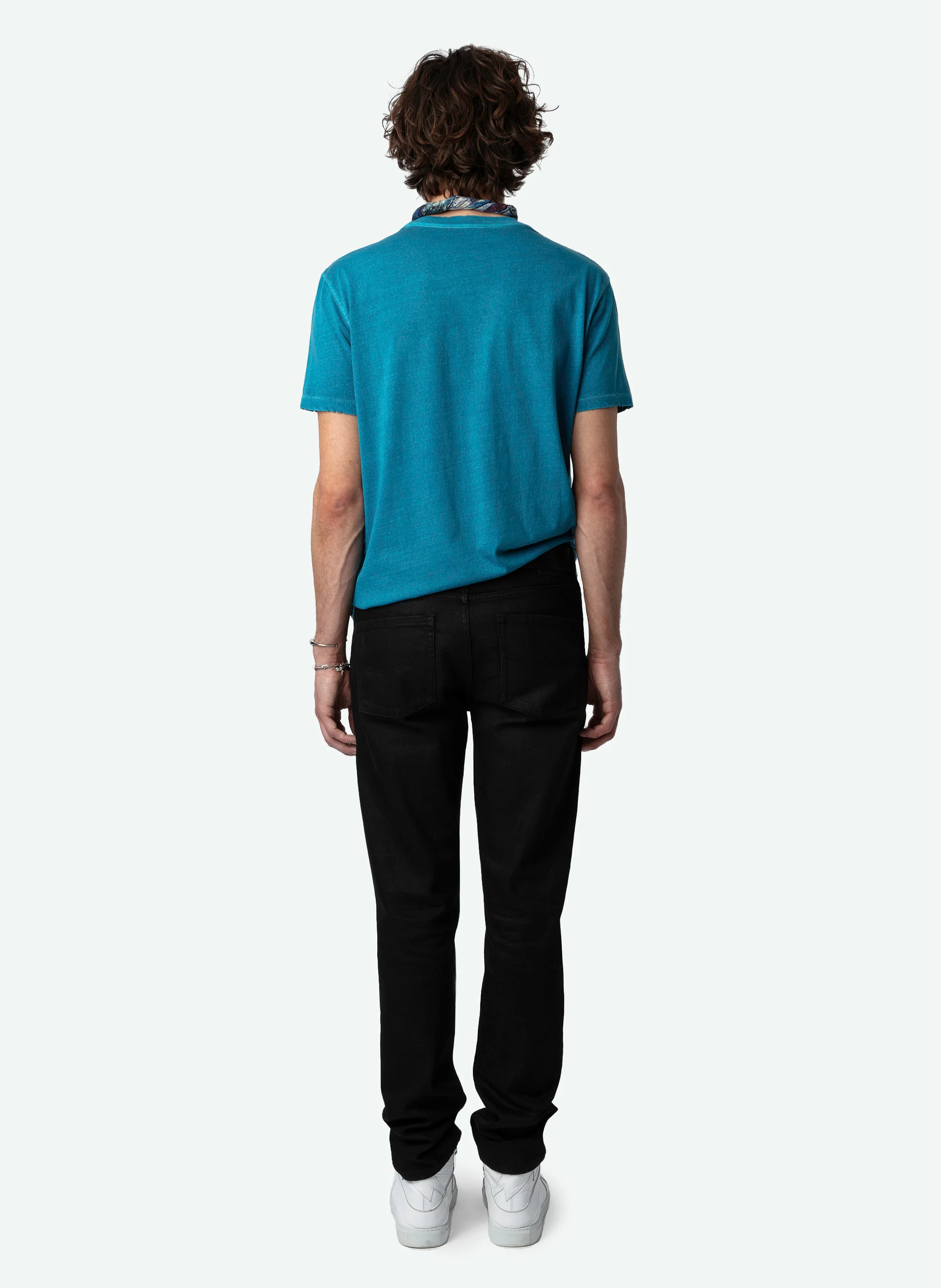 JIMMY - Tee-shirt droit col rond en coton bio sérigraphié | Bleu