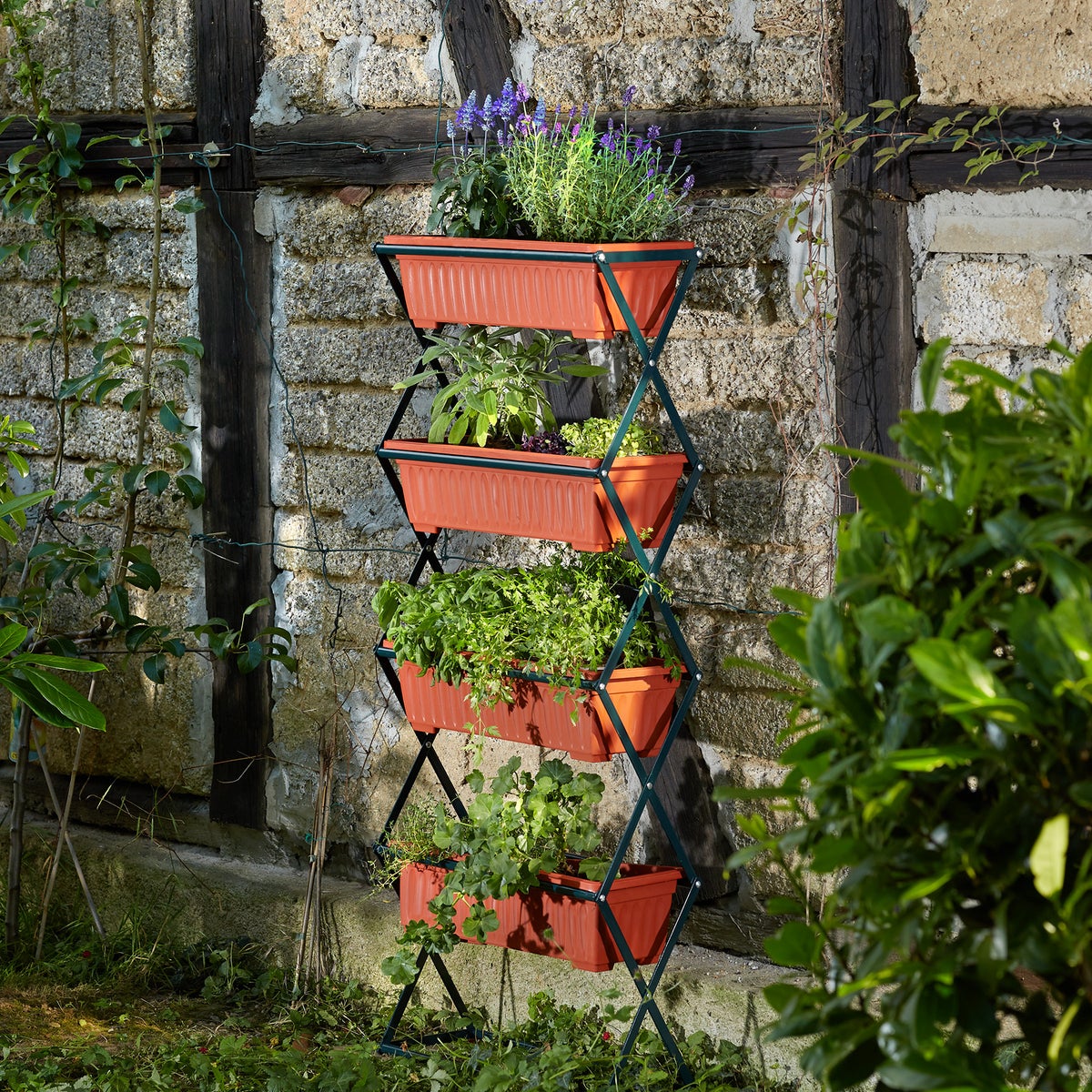 tectake verticale tuinbak met 4 plantenbakken 52 x 21 x 127 cm