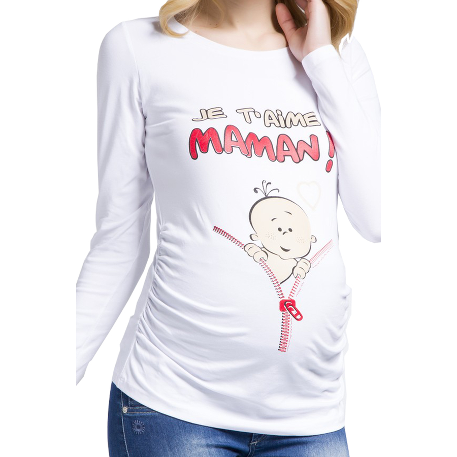 M.M.C. Umstandslangarmshirt Je t’aime maman mit Motiv Weiß