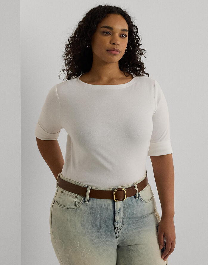 Lauren Ralph Lauren RFND STRTCH 1X1 RIB-ELB SLV BT NK T Hvid