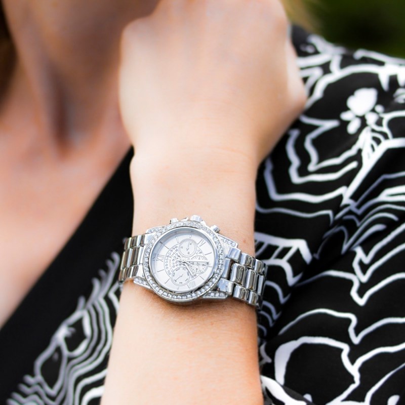 Montre Femme LOUISE PEARL Ornée de Cristaux Swarovski bracelet Acier Argenté