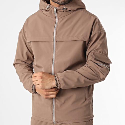 Ensemble Sweat Zippé Capuche Et Pantalon Cargo LL715 Marron