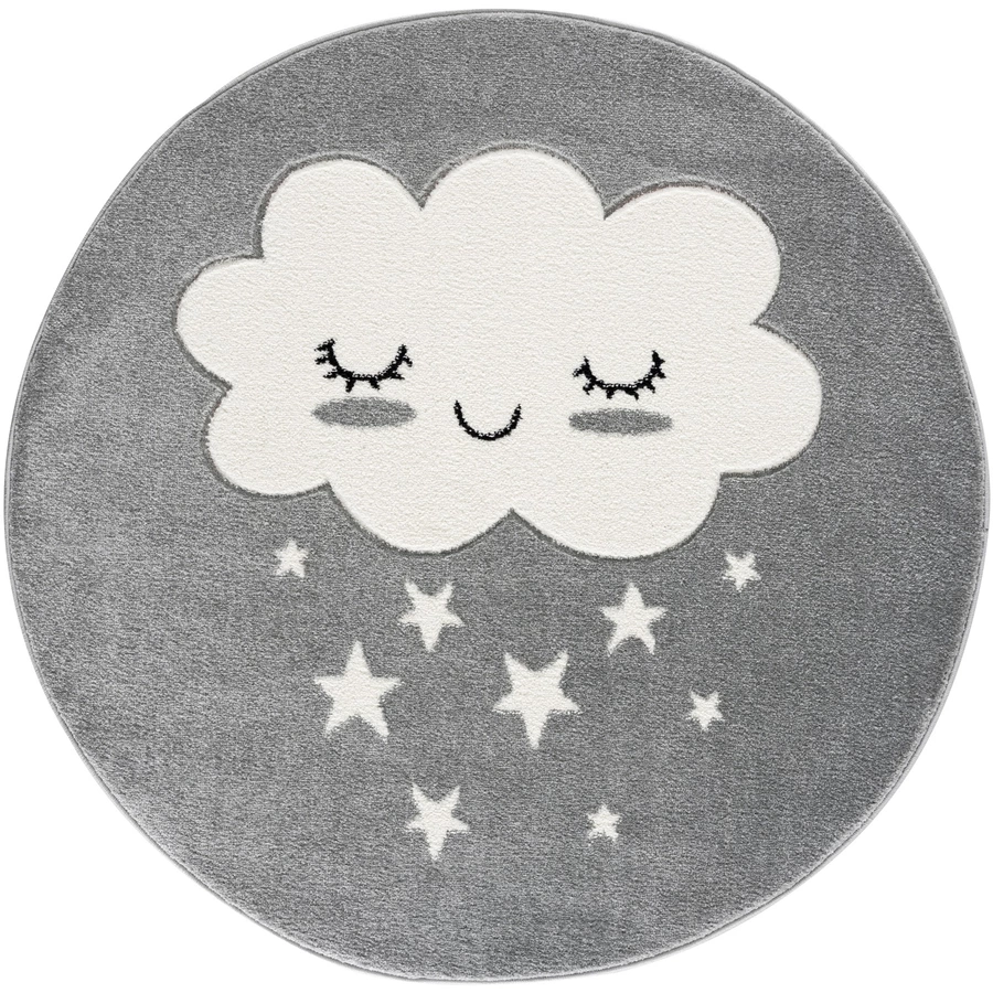 LIVONE Kinderteppich Kids love Rugs WOLKE Rund silbergrauweiss