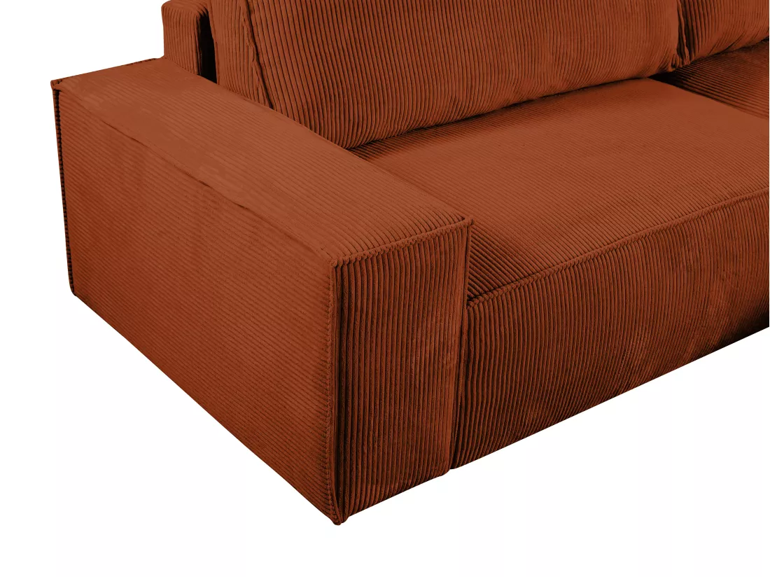 Canapé d'angle droit convertible en velours côtelé terracotta AMELIA