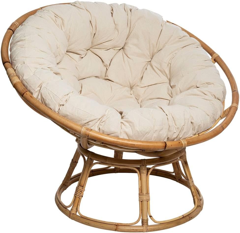 Atmosphera Interior Designer – Seram Rattan-Sessel – Bequemer Papasan-Sessel mit Kissen – Für drinnen und draußen – Gartenmöbel, Terrasse, Balkon, Wohnzimmer