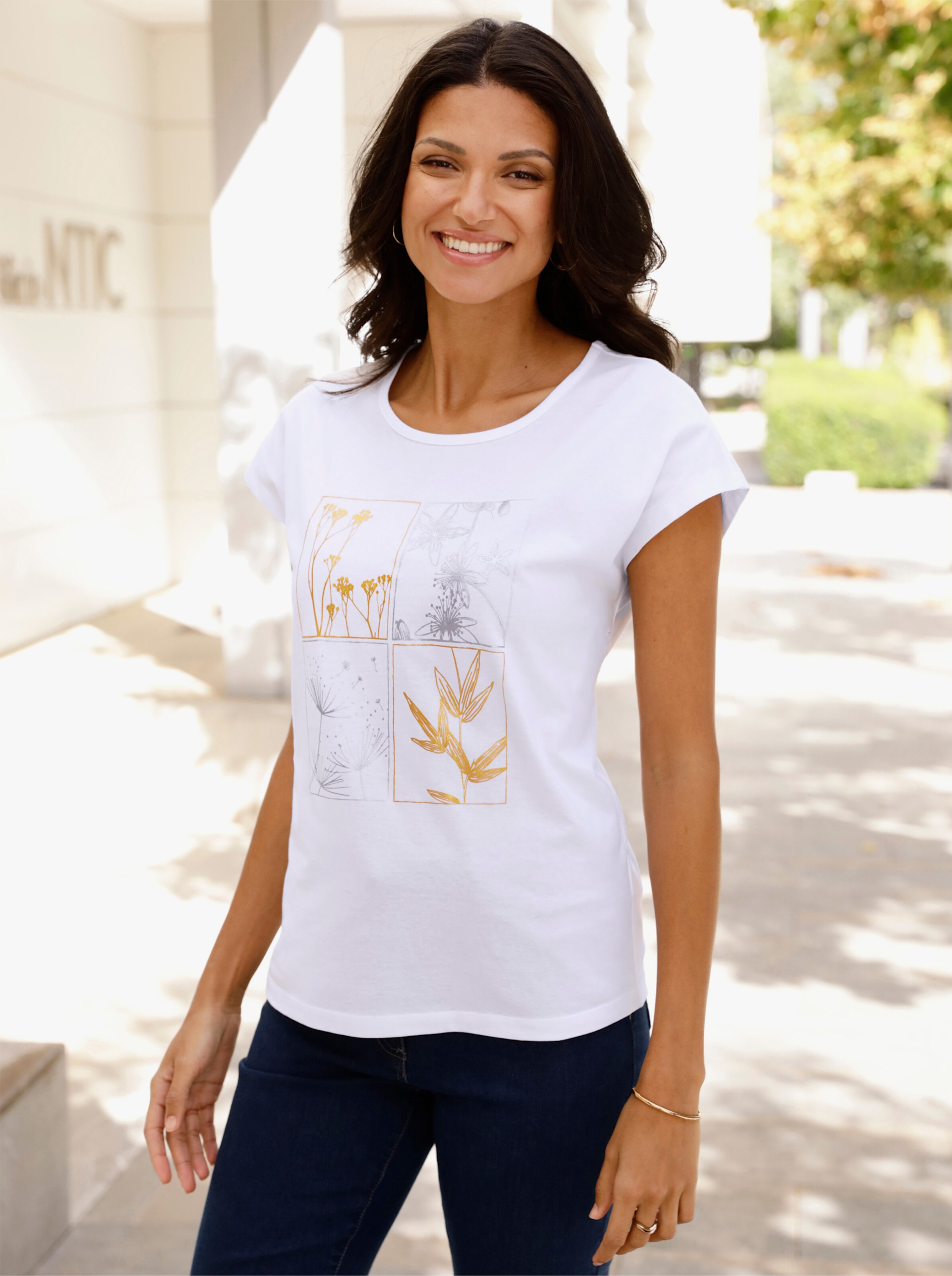 T-Shirt mit gold- und silberfarbenem Folien-Print