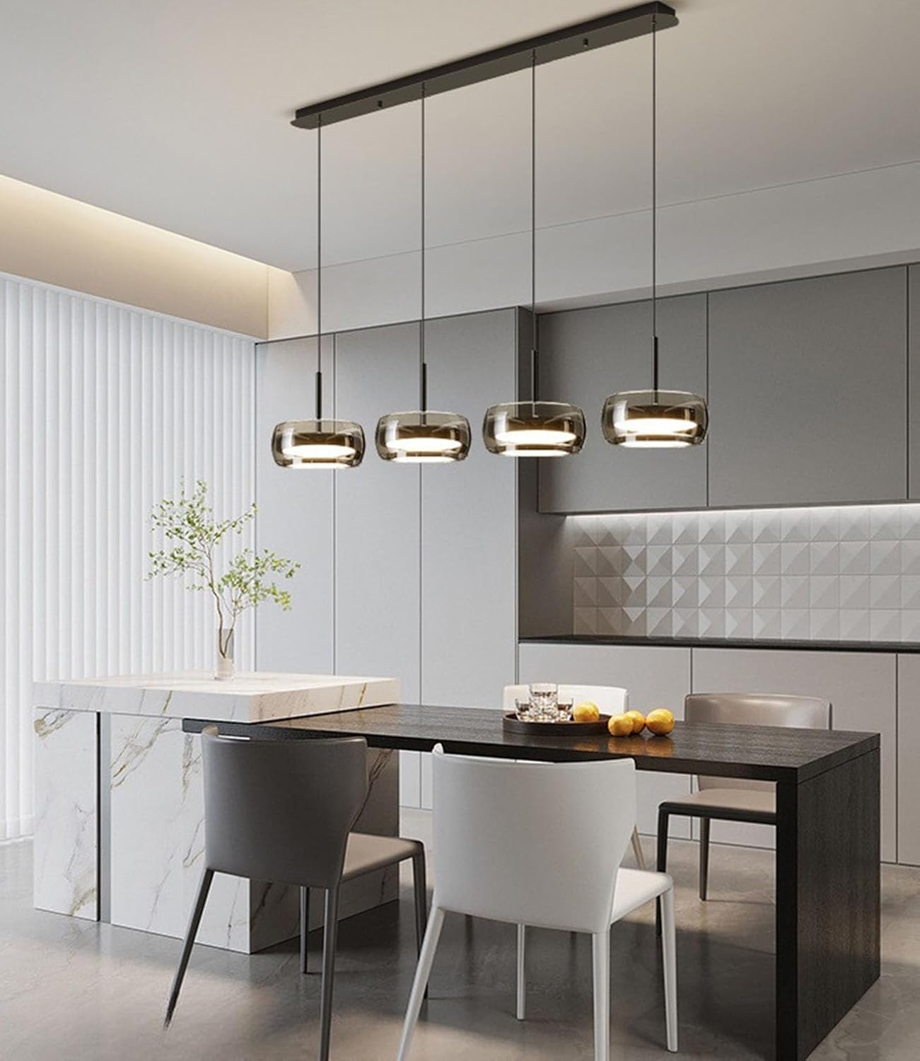 Moderne LED Pendelleuchte Kristall Glas Hängelampe Esstischlampe, Led Hängeleuchte Dimmbar Mit Fernbedienung, Höhenverstellbar für Kücheninsel Büro Esszimmer Küche Deckenlampe (4-Lichter)