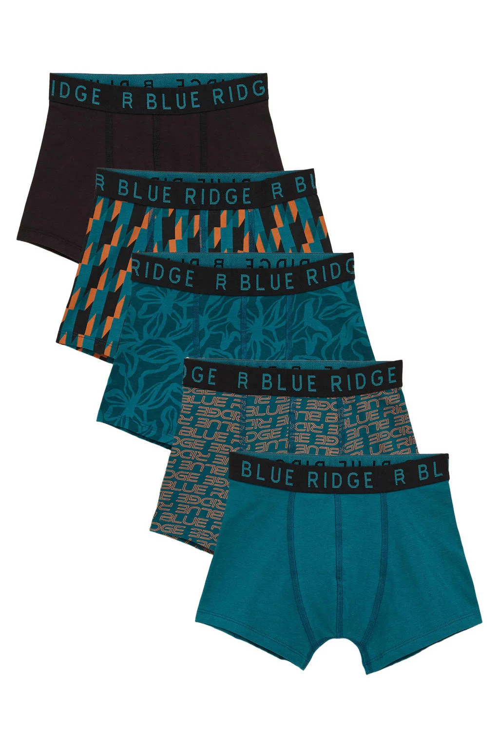 WE Fashion Blue Ridge boxershort - set van 5 blauwgroen/zwart/oranje