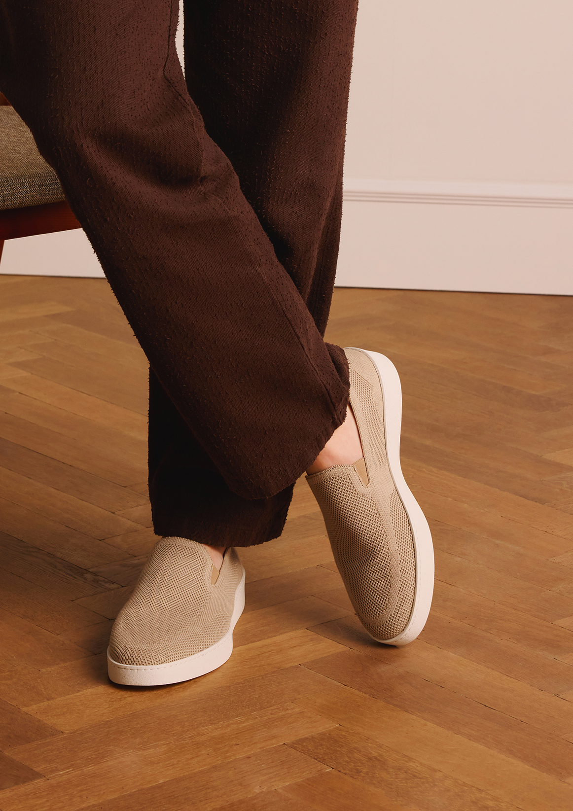Beige knit fabric loafers