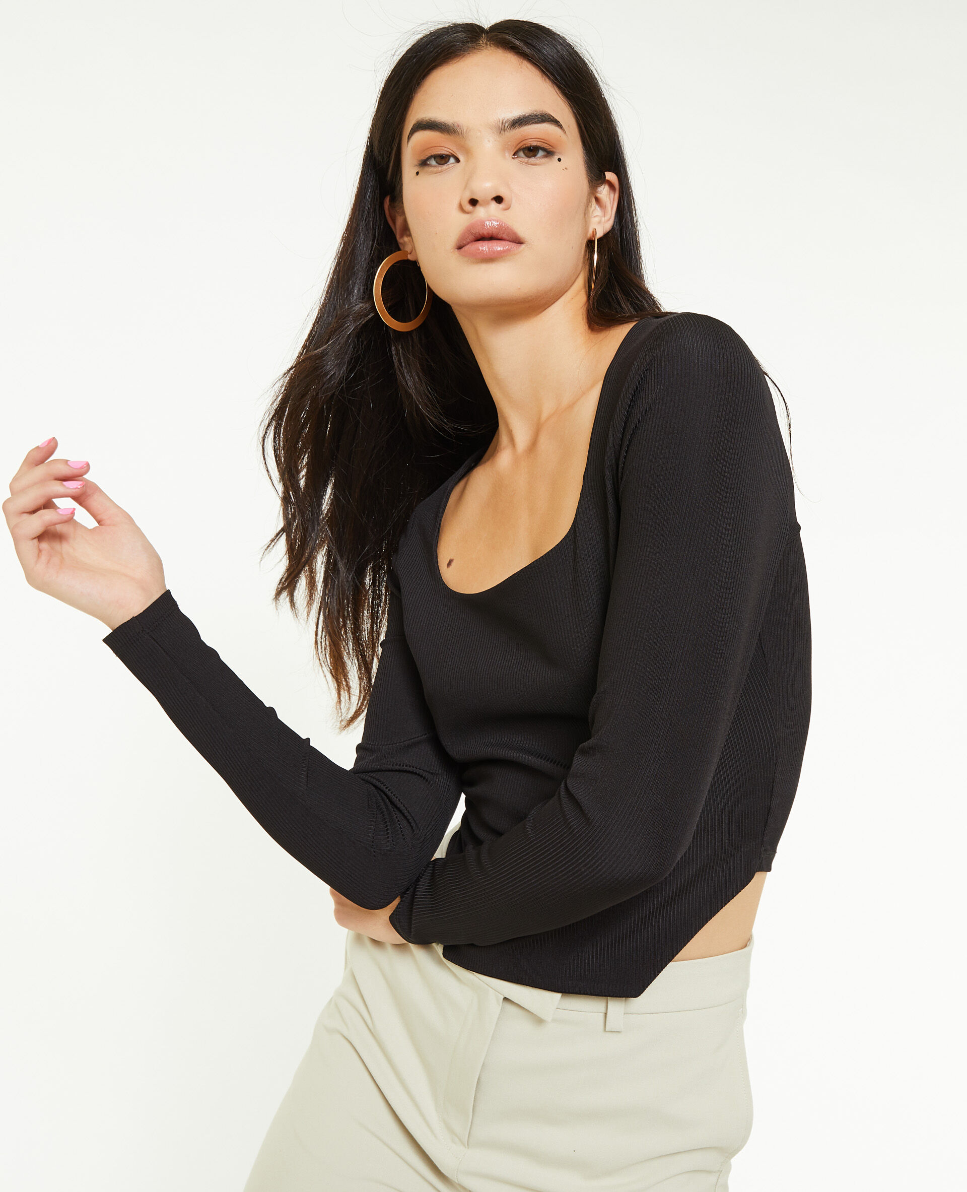 Top encolure carrée effet corset - Noir