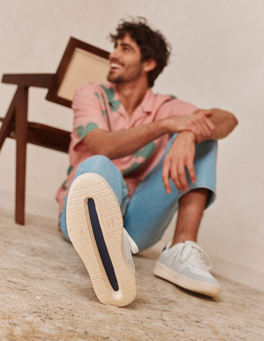 Baskets basses Mael - Cuir recyclé et suède vegan blanc marine