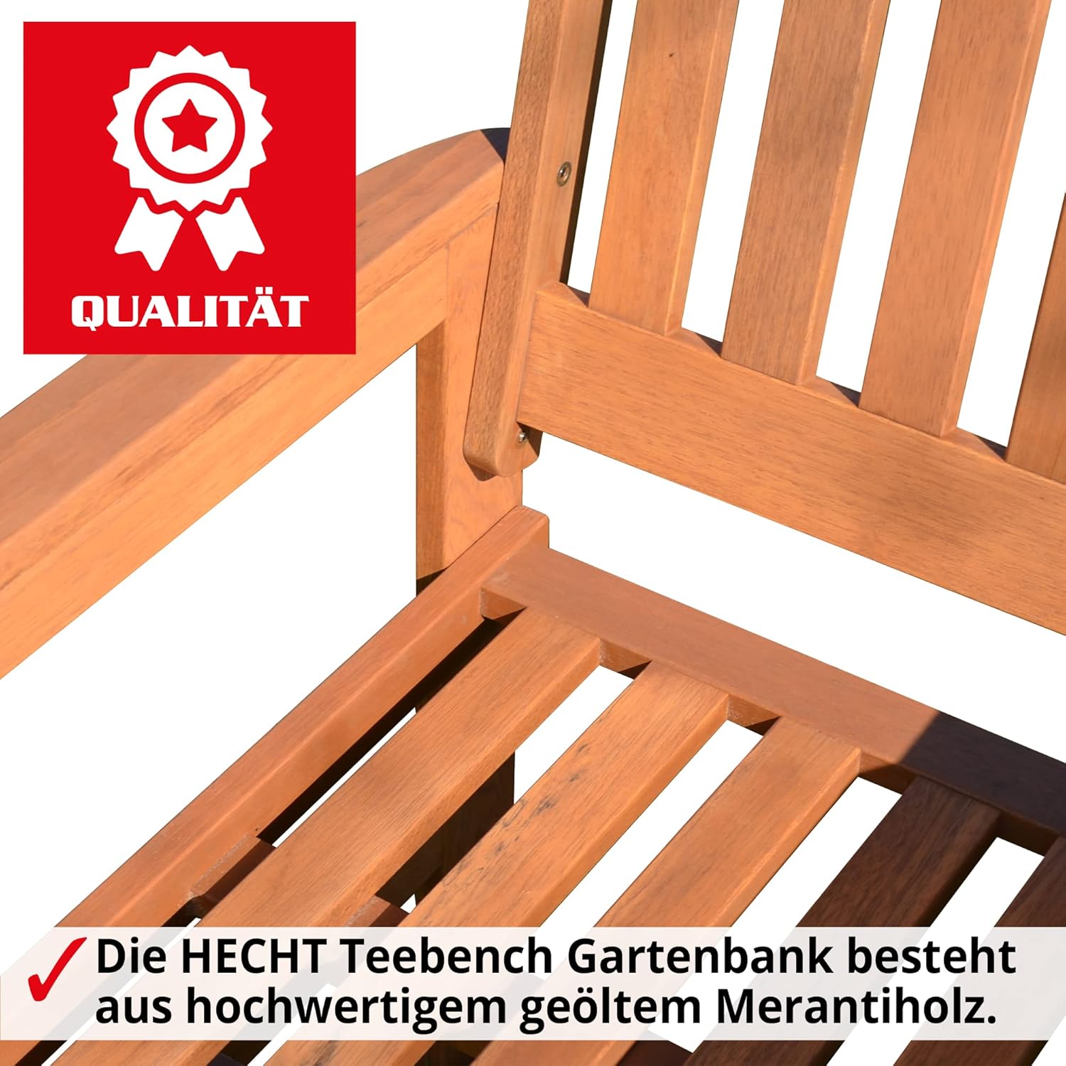 Hecht Gartenbank mit Gartentisch – 2 Sitzer – Friesenbank für Garten und Balkon – Holzbank aus hochwertigem Meranti Holz – mit Tisch – wetterfest – Outdoor Bank für 2 Personen - Gartenstuhl