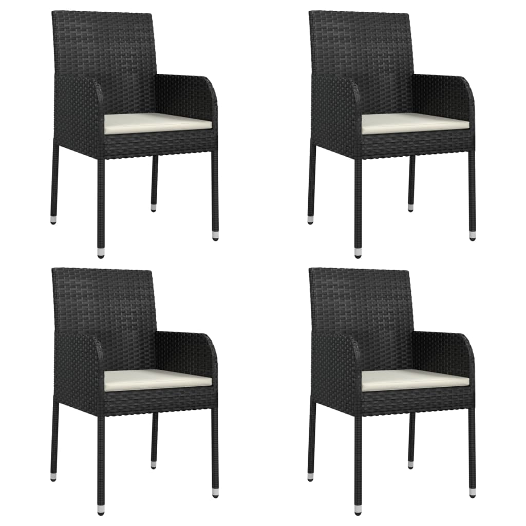 Mobilier à dîner de jardin et coussins 5 pièces noir résine tressée