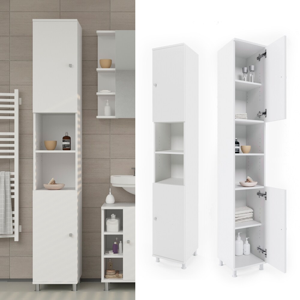 VICCO Badschrank FYNN 190 x 30 cm Weiß - Badezimmerschrank Hochschrank Badregal
