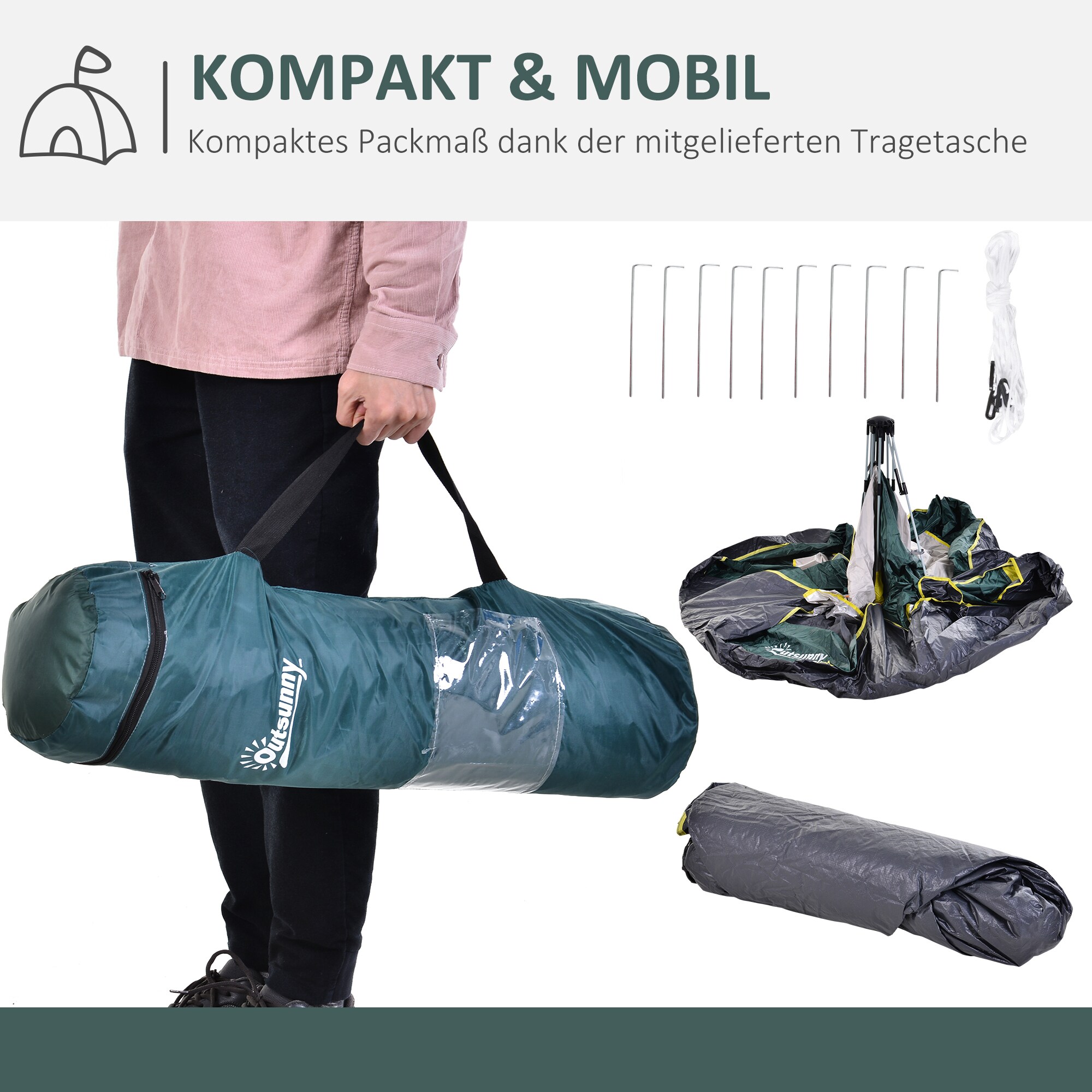 Outsunny Campingzelt für 3-4 Personen olivegrün 205 x 195 x 135 cm (LxBxH)