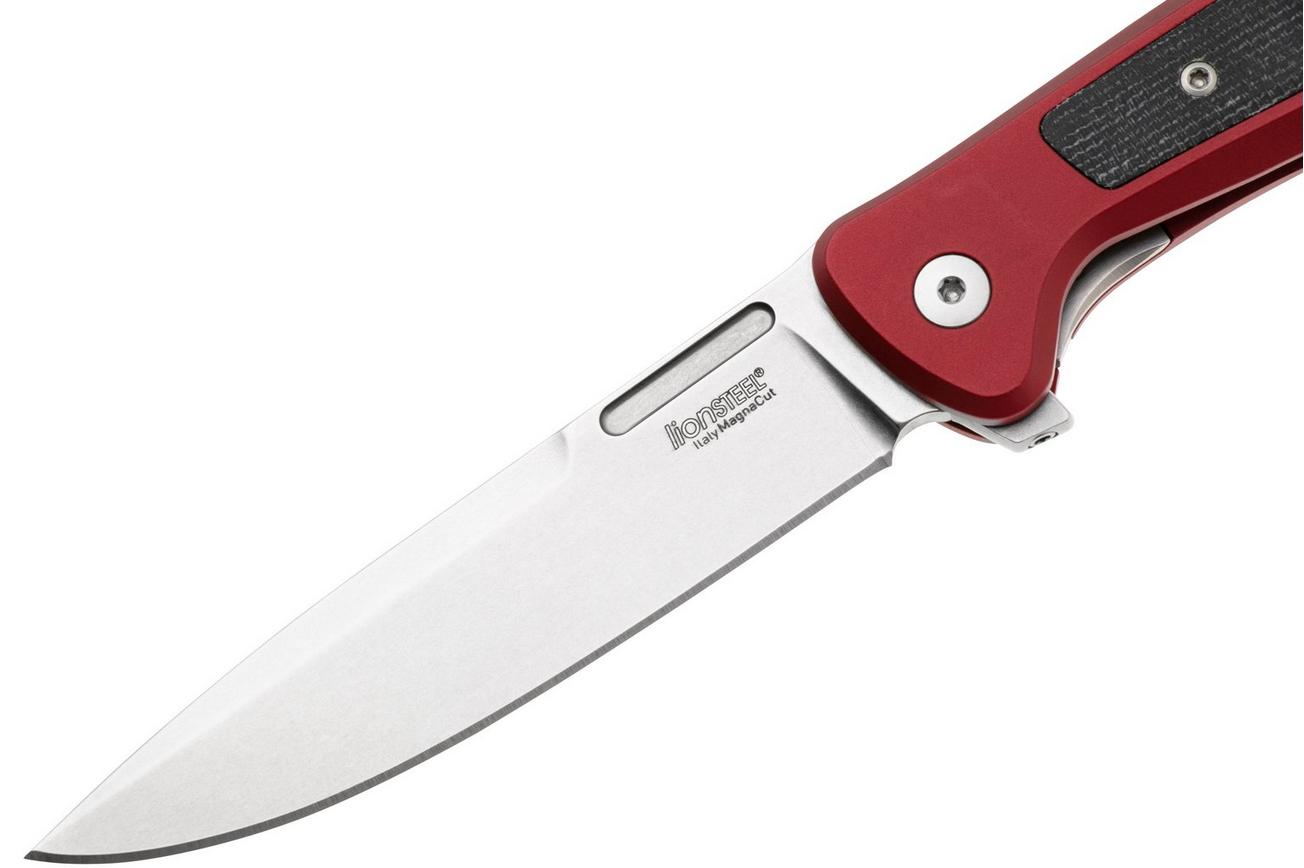 LionSteel Skinny Solid SK01A RS Red Aluminium Black Canvas Micarta inlay, Stonewashed zakmes, Molletta design