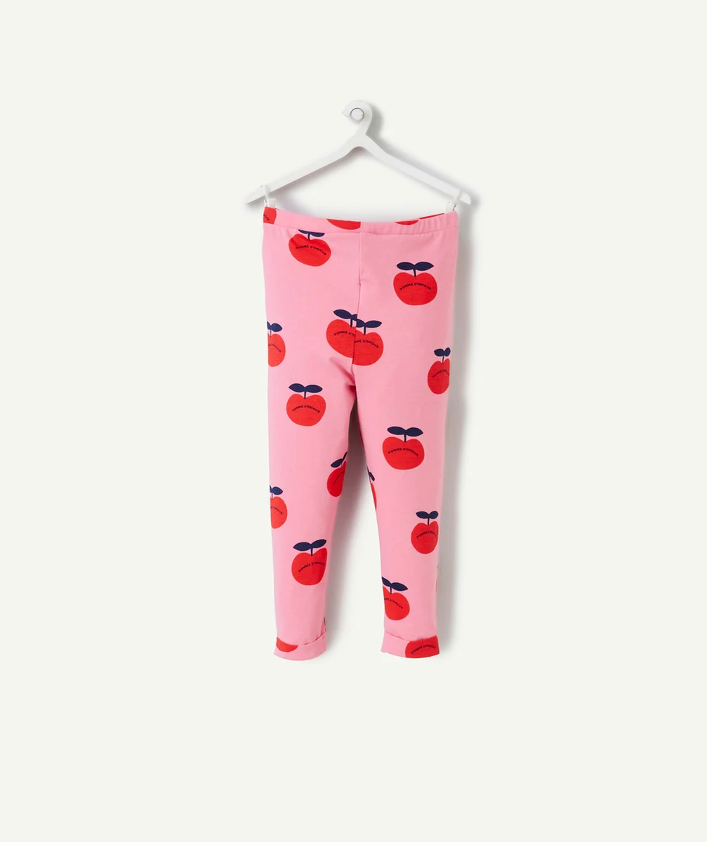 LEGGING BÉBÉ FILLE EN COTON BIO ROSE AVEC IMPRIMÉ POMME D'AMOUR